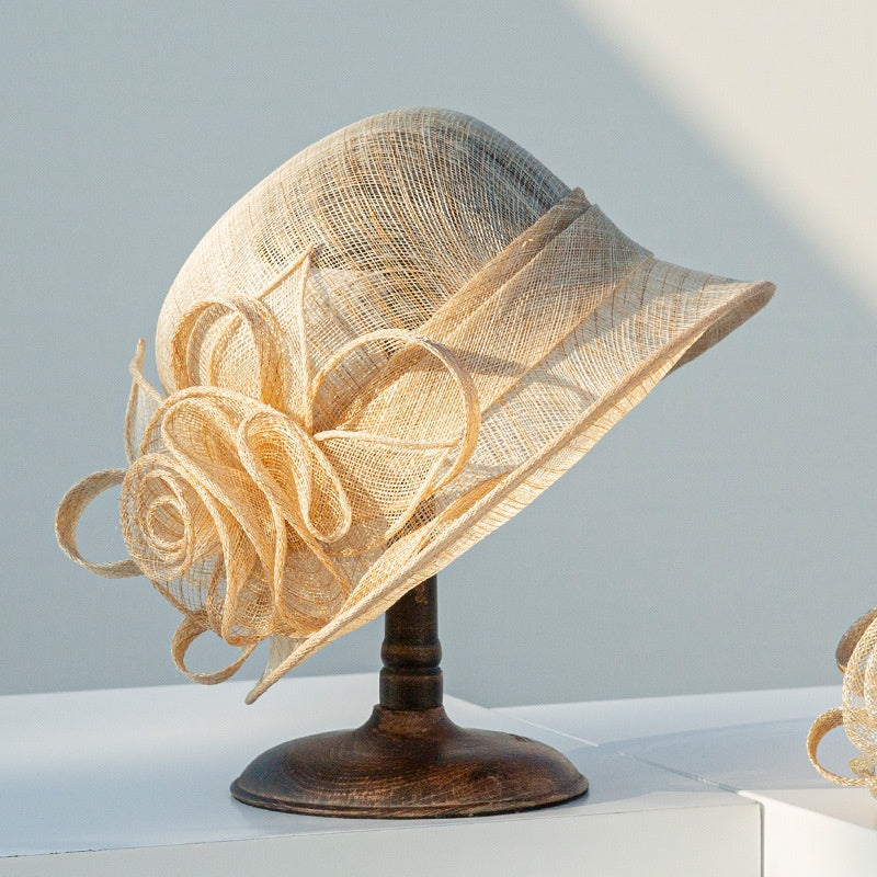 Top Hat Rolled Edge with Handmade Linen Yarn Flowers