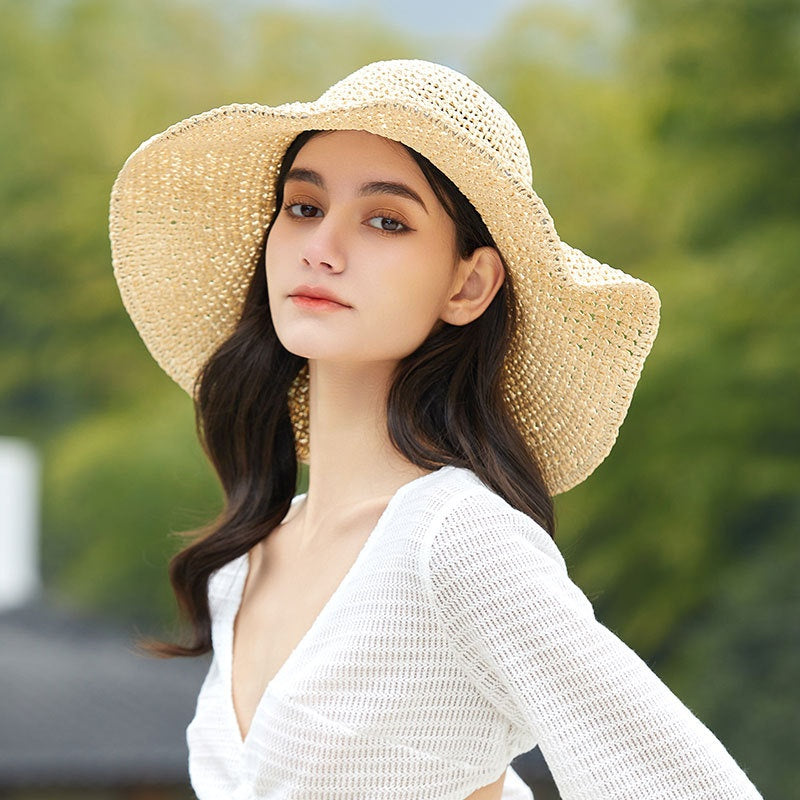 Foldable Straw Hat with Wide Brim