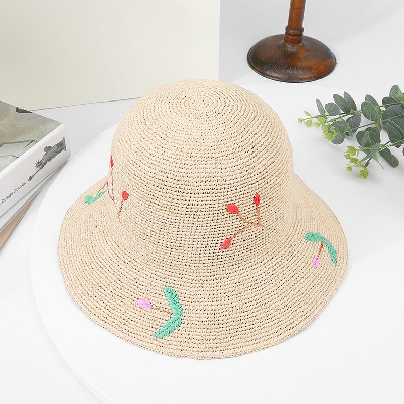 Sun Hat Straw Hat with Colorful Embroidery