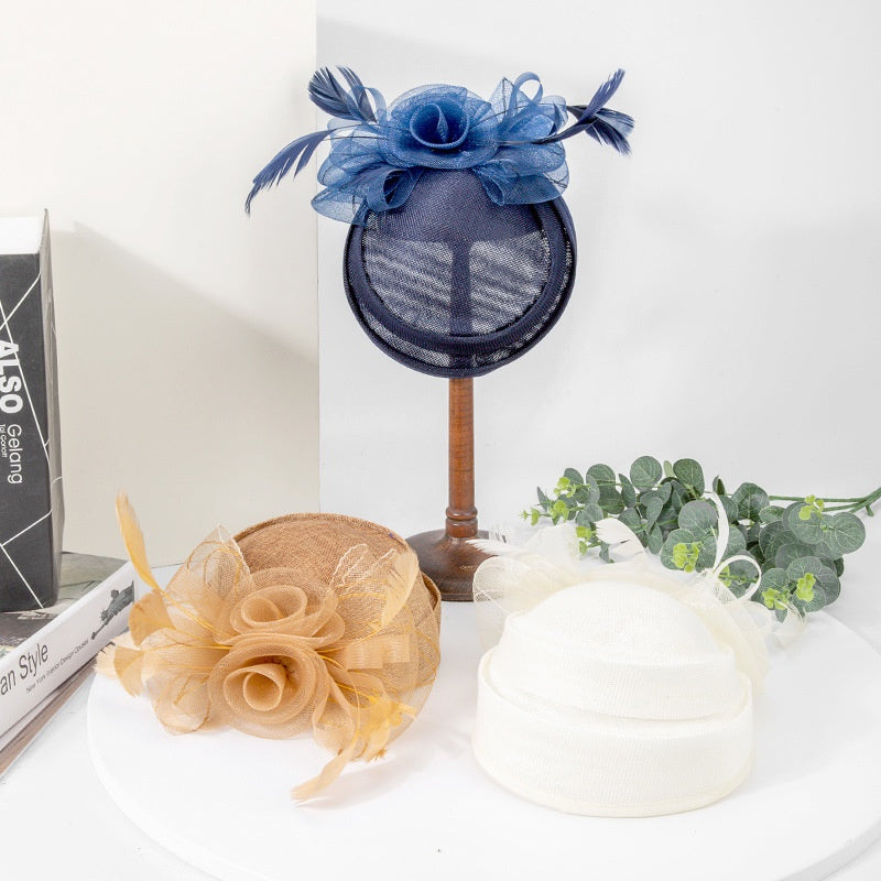 Top Hat Hair Accessory with Flower and Feather Decorations