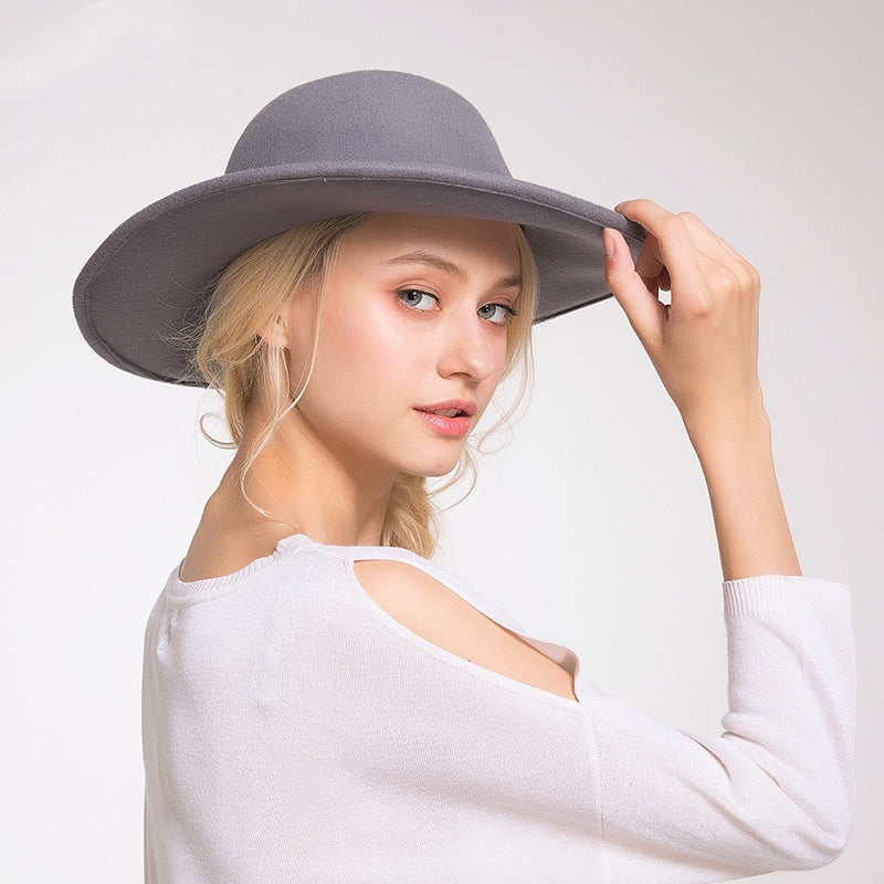 Light Grey Felt Wide Brim Top Hat with Webbing