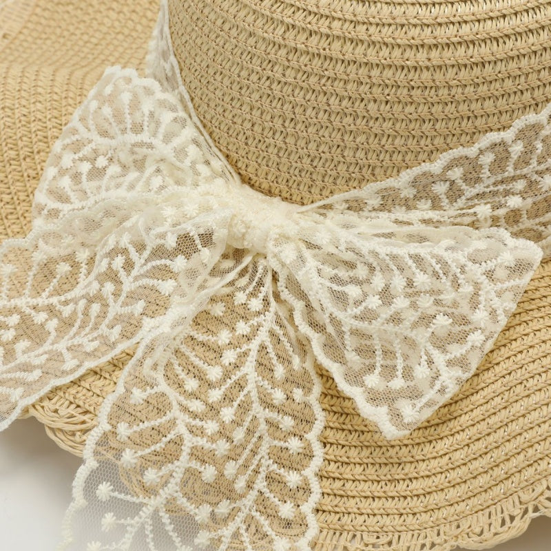 Foldable Straw Hat with Wide Wrinkled Brim