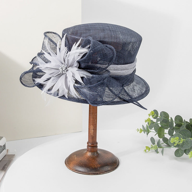 Top Hat with Feather Flower and Bow Decorations