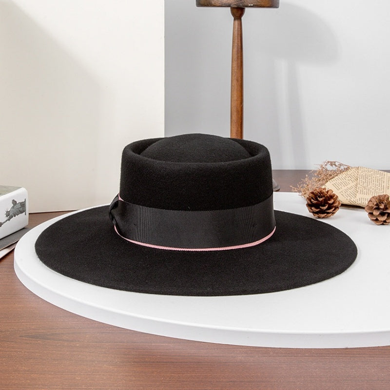 Felt Wide Brim Top Hats with Bow Webbing