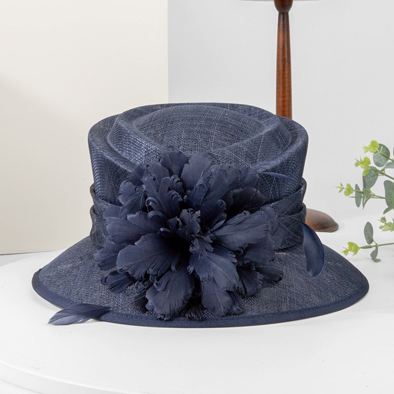 Linen Yarn Top Hat with Floral Decoration