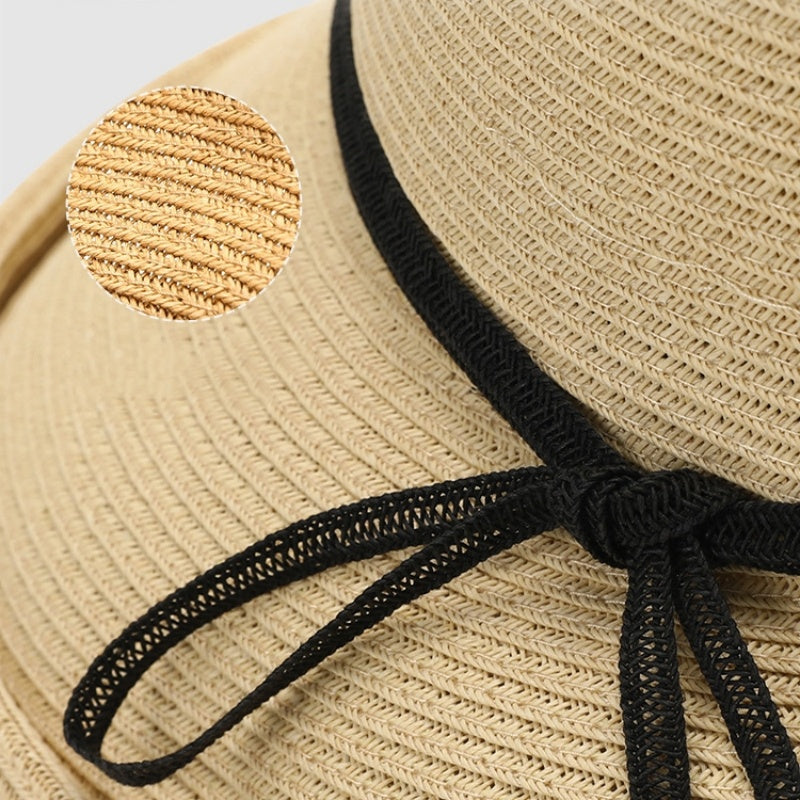Rolled-up Straw Hat with Bow Decoration