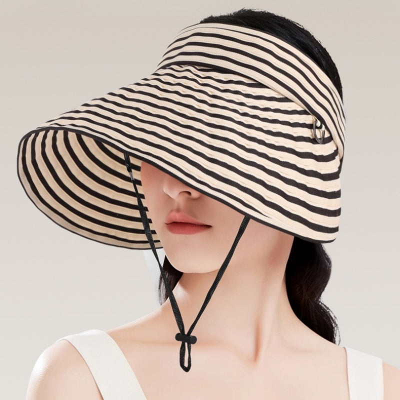 Foldable Striped Sun Hat with Empty Top