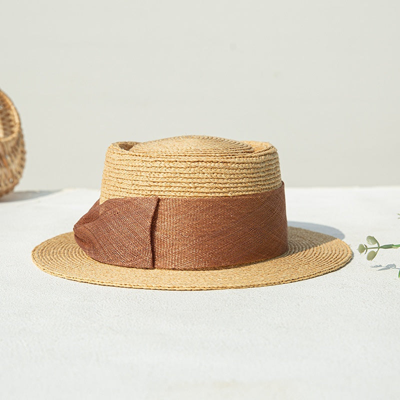 Straw Top Hat with Cambric Bow