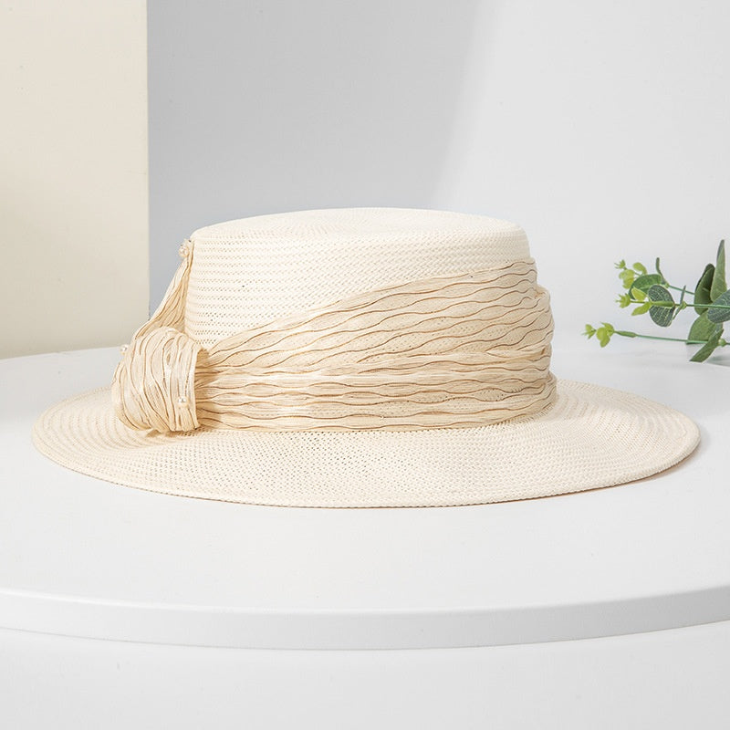 Bowler Hat Sun Hat with Linen Yarn Webbing and Beads