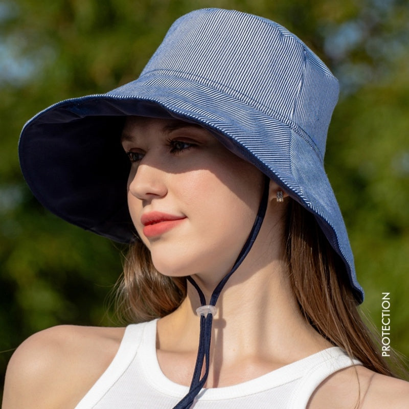 Double-Sided Striped Sun Hat Bucket Hat