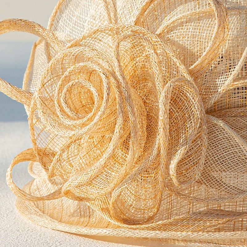 Top Hat Rolled Edge with Handmade Linen Yarn Flowers