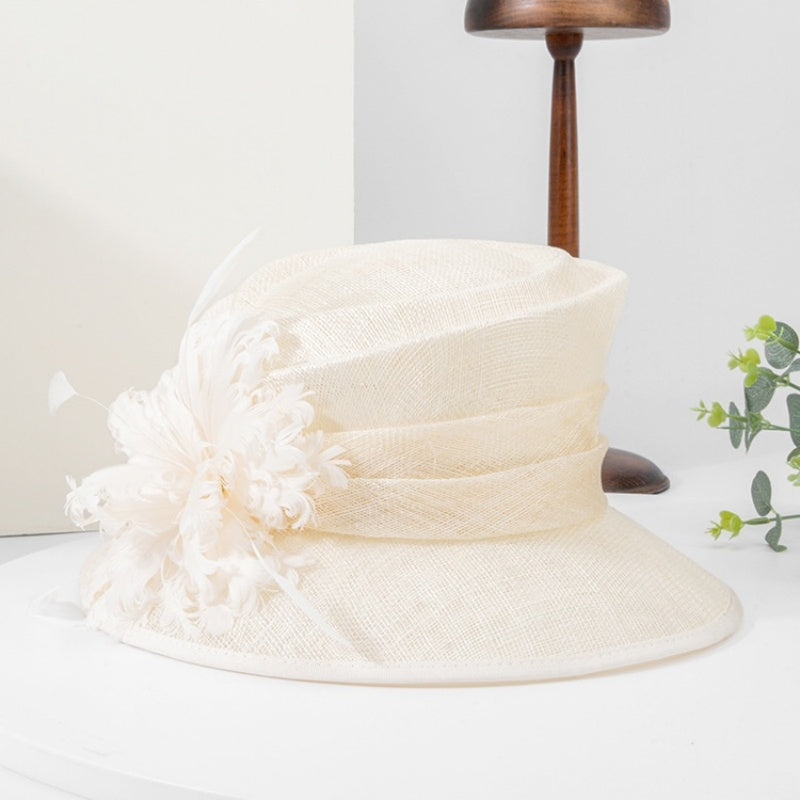 Linen Yarn Top Hat with Floral Decoration