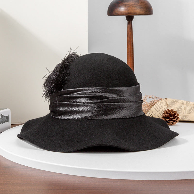 Felt Top Hat with Webbing and Feather