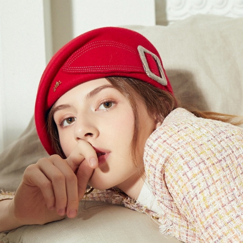 Stewardess Beret with Bow Checkered Mouth