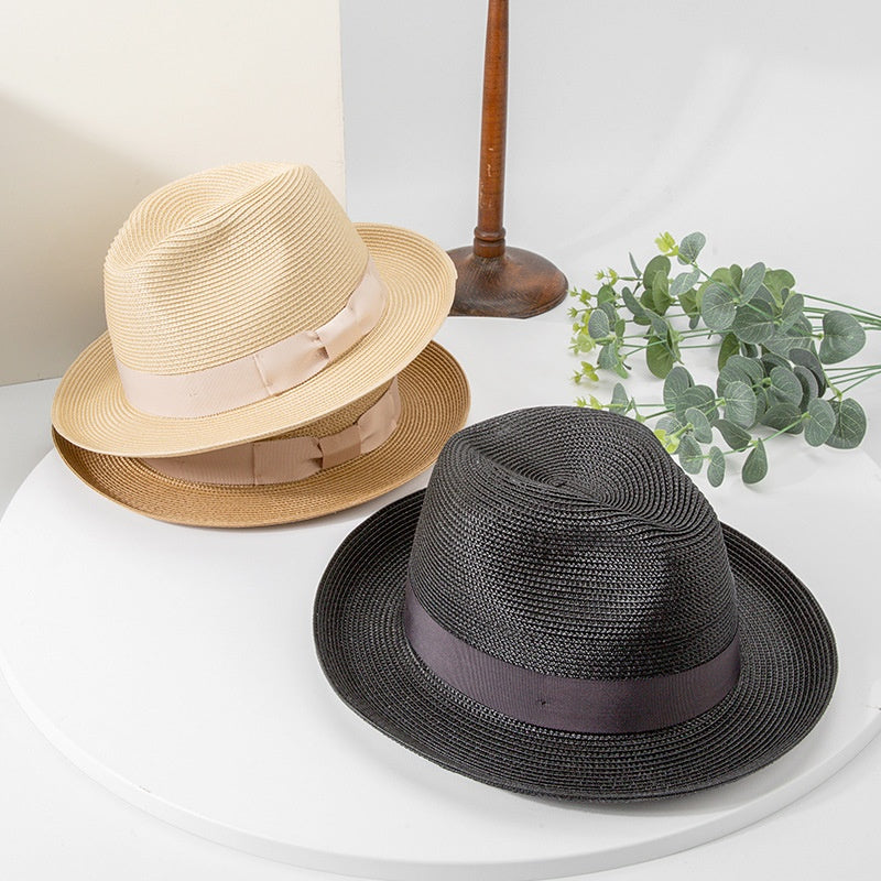 Rolled Edge Top Hat Sun Hat with Bow Webbing