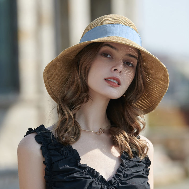 Straw Hat with Bow Decorative Band