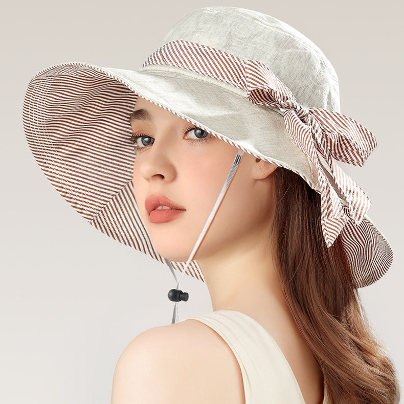 Striped Bow Sun Hat