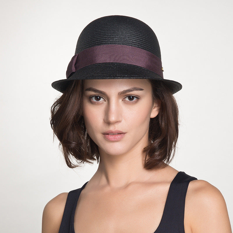 Rolled Edge Sun Hat Straw Hat with Bow