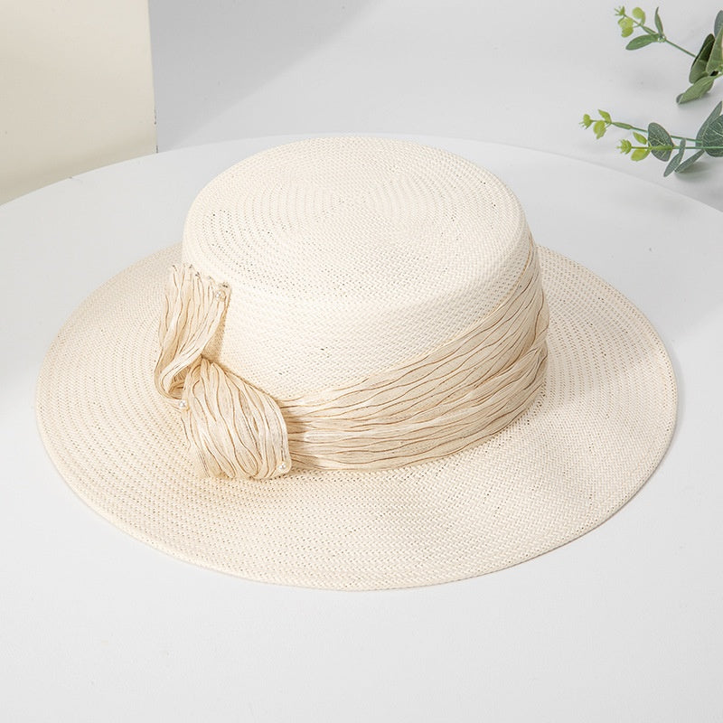 Bowler Hat Sun Hat with Linen Yarn Webbing and Beads