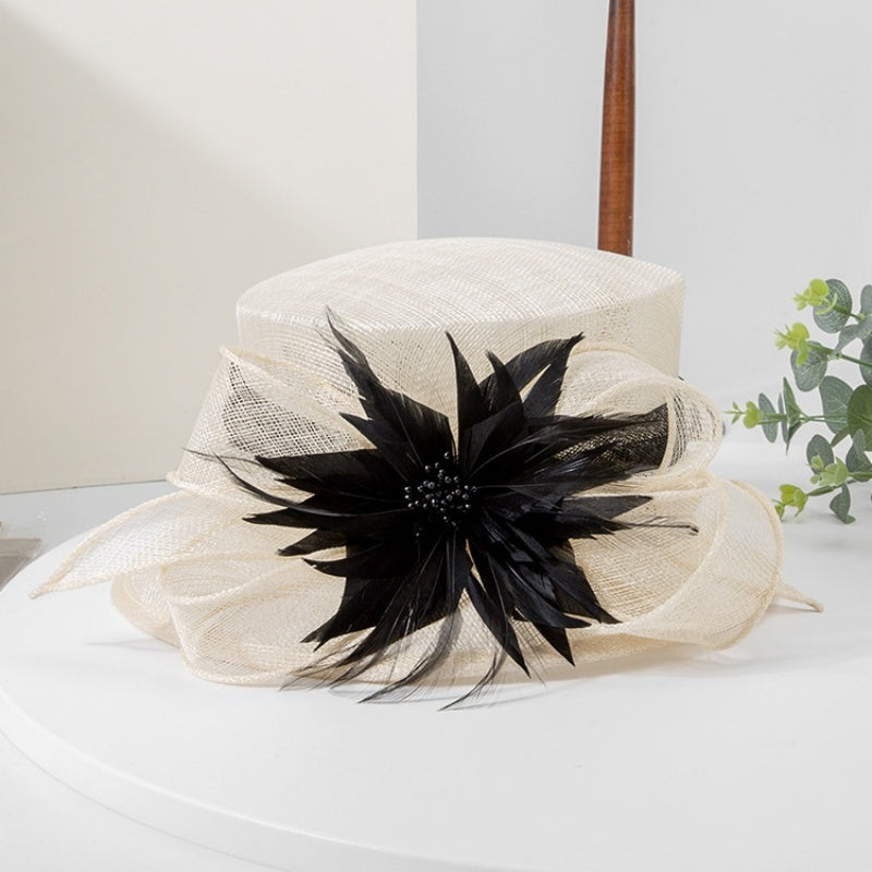 Top Hat with Feather Flower and Bow Decorations