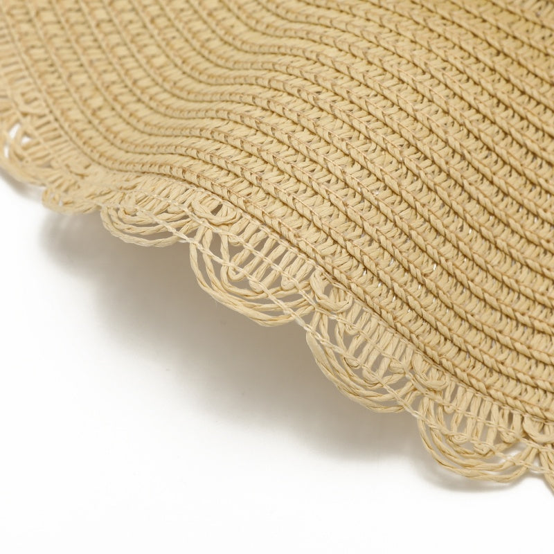 Foldable Straw Hat with Wide Wrinkled Brim
