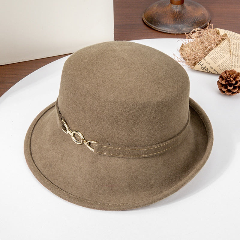 Felt Top Hat Rolled Edge with Metal Buckle Decoration