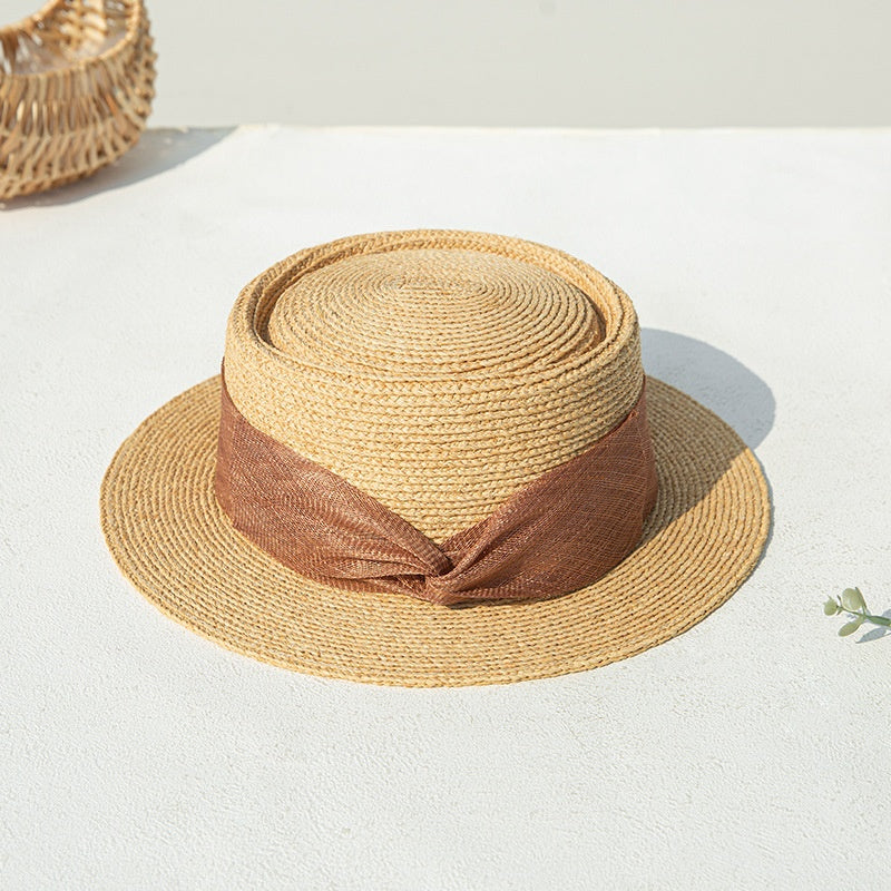 Straw Top Hat with Cambric Bow