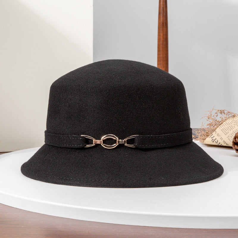 Felt Top Hat with Metal Buckle Decoration