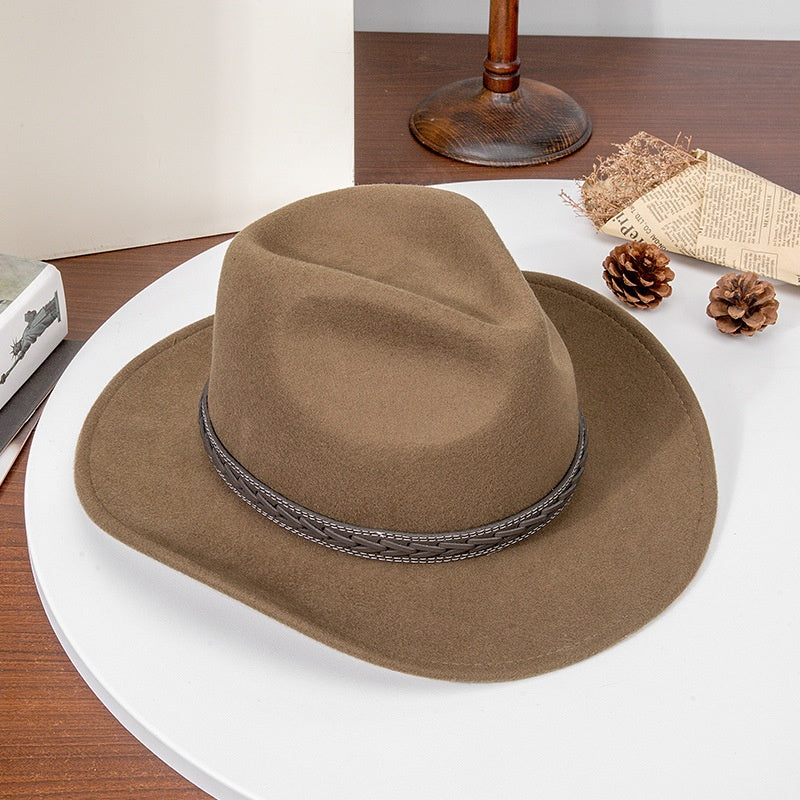 Felt Cowboy Hat with Interwoven Leather Webbing