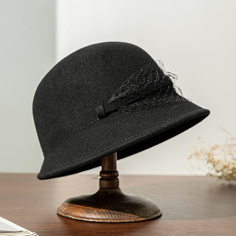 Felt Dome Top Hat with Felt Slat Net Gauze Decoration