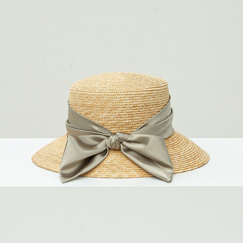 Sun Hat Straw Hat with Green Bow Webbing