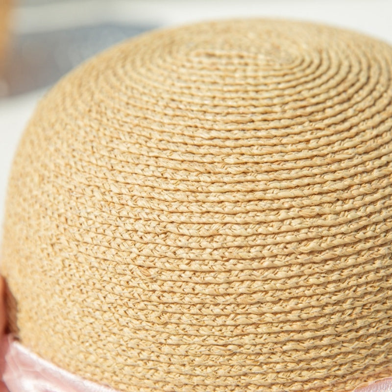 Sun Hat Straw Hat with Mesh Yarn Bow Webbing