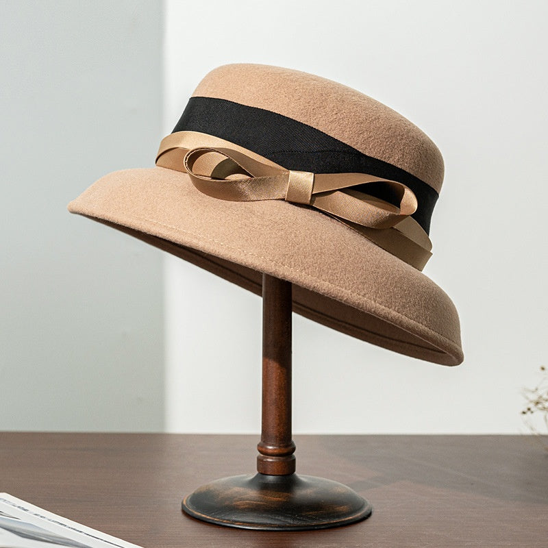 Felt Dome Top Hat with Bow Ribbon
