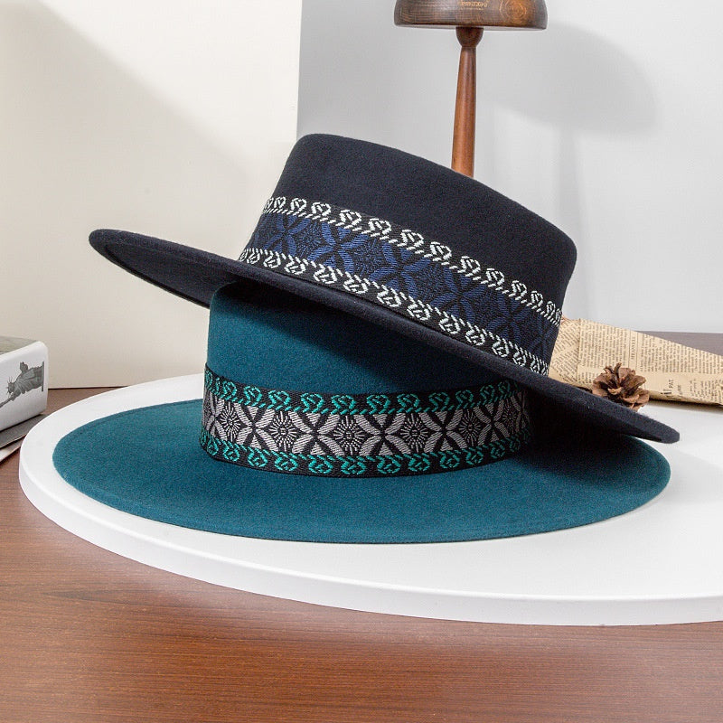 Felt Wide Brim Top Hats with Interwoven Line Splicing Webbing