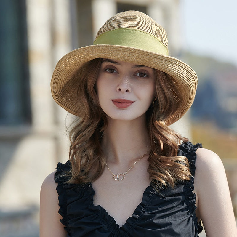 Straw Hat with Bow Decorative Band