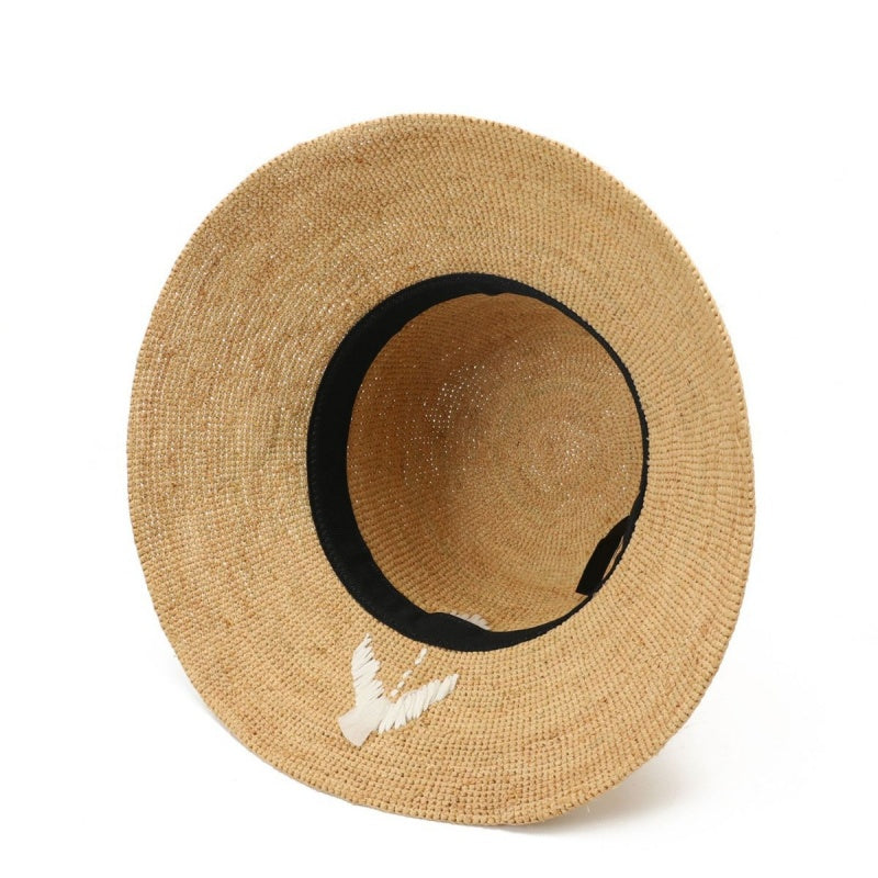 Straw Hat with Tulip Embroidery