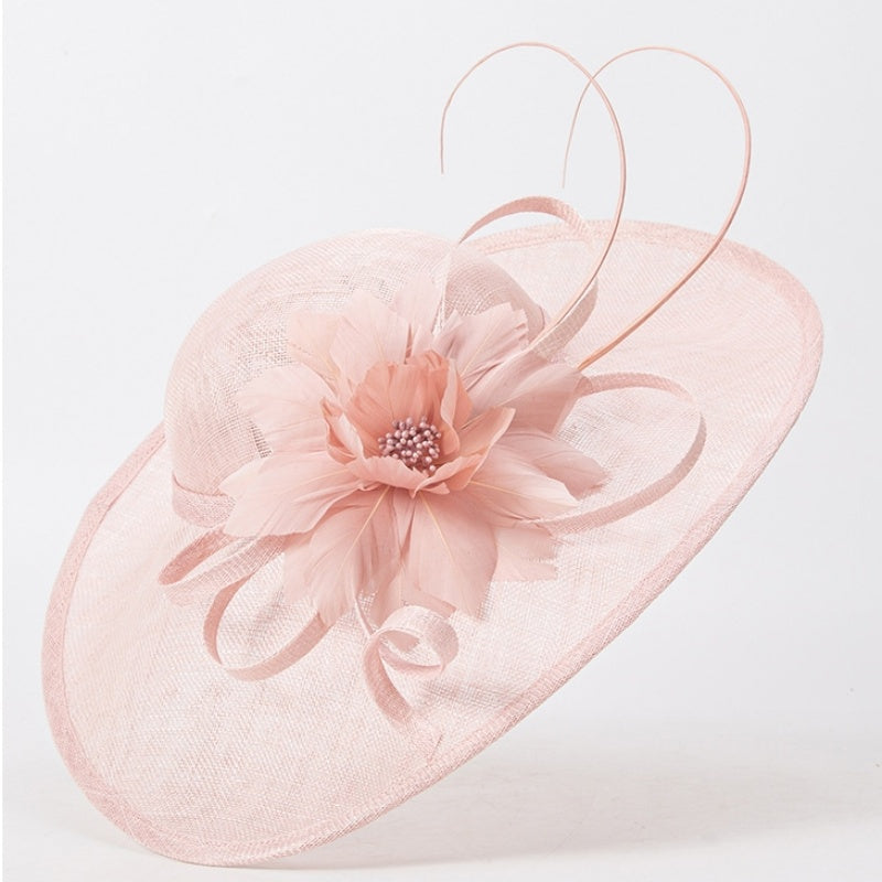 Wide Brim Top Hat with Feather Flower Decoration