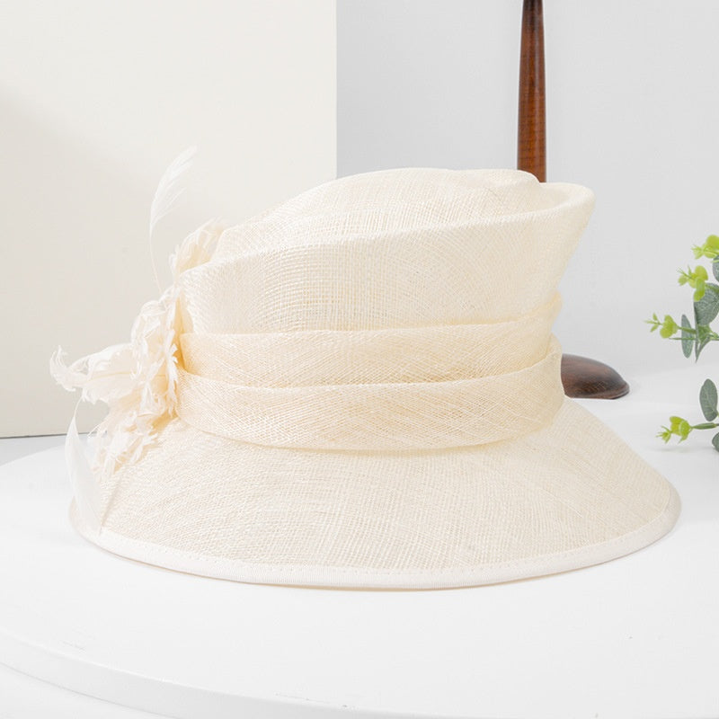 Linen Yarn Top Hat with Floral Decoration