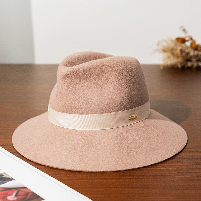Felt Wide Brim Top Hat with Bow Webbing