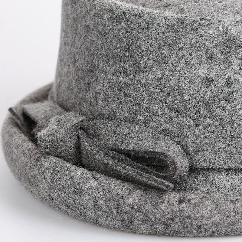 Felt Rolled Brim Top Hat with Felt Bow