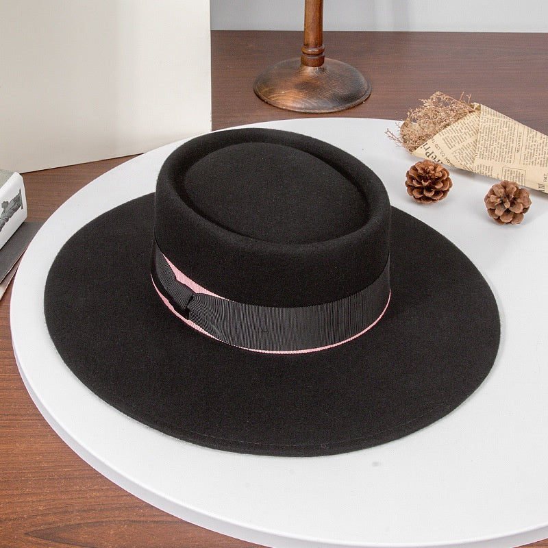 Felt Wide Brim Top Hats with Bow Webbing