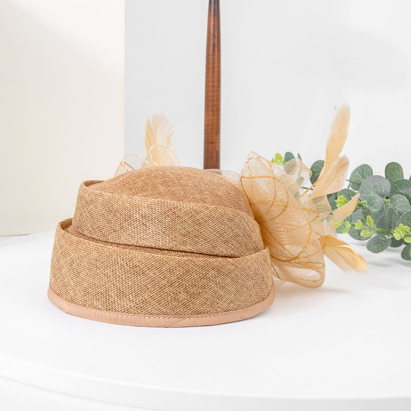 Top Hat Hair Accessory with Flower and Feather Decorations