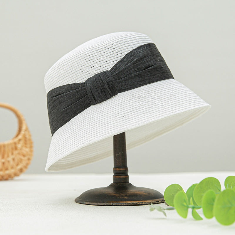 Straw Hat Fisherman Cap with Linen Bow