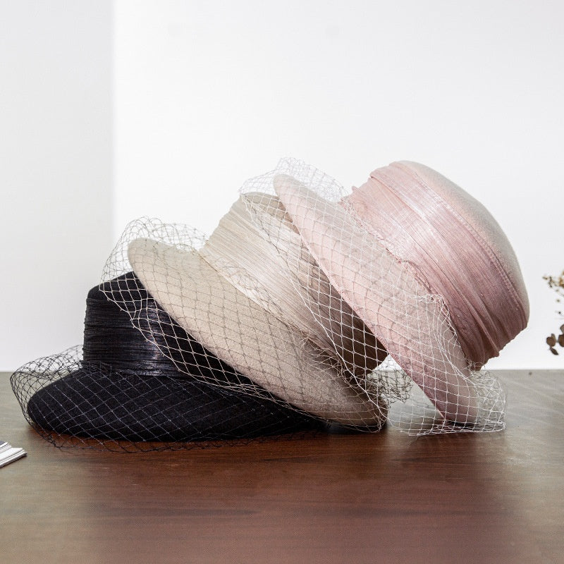 Felt Top Hat with Linen Yarn Webbing and Veil