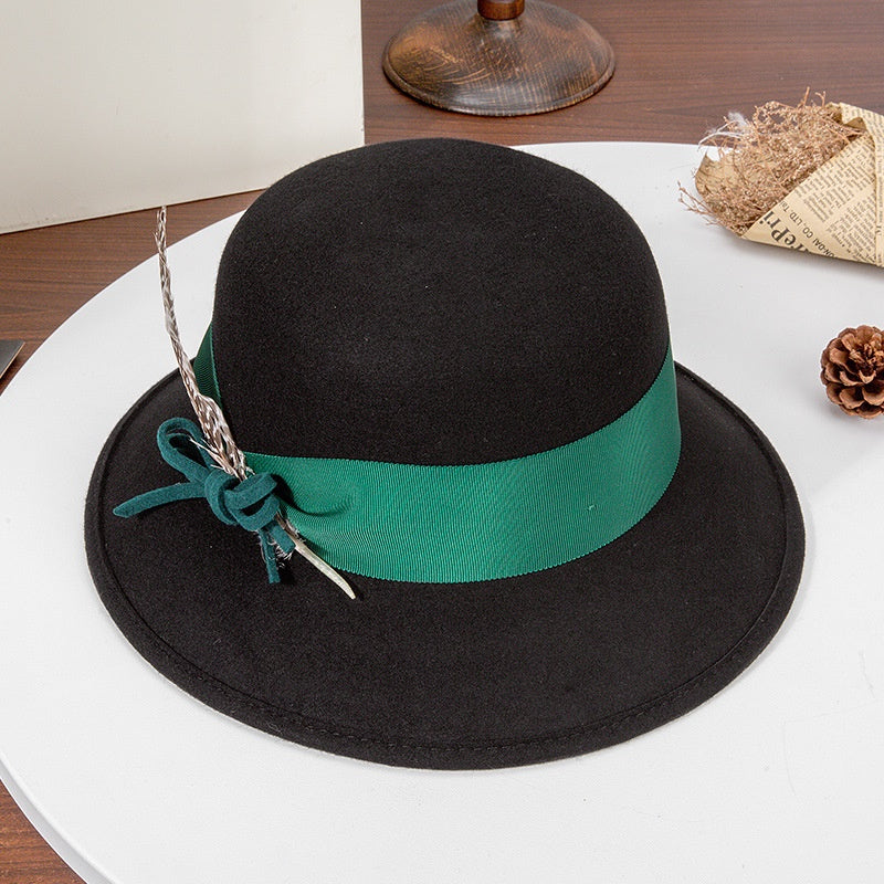 Felt Top Hat with Bow Webbing and Feather