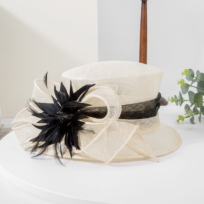 Top Hat with Feather Flower and Bow Decorations