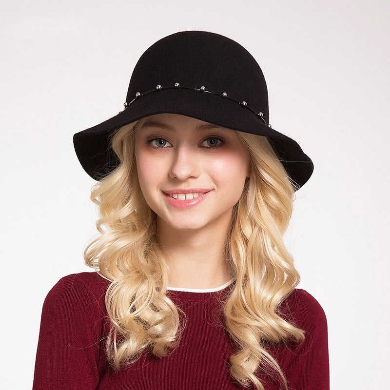 Felt Top Hat with Metal Beads Decoration