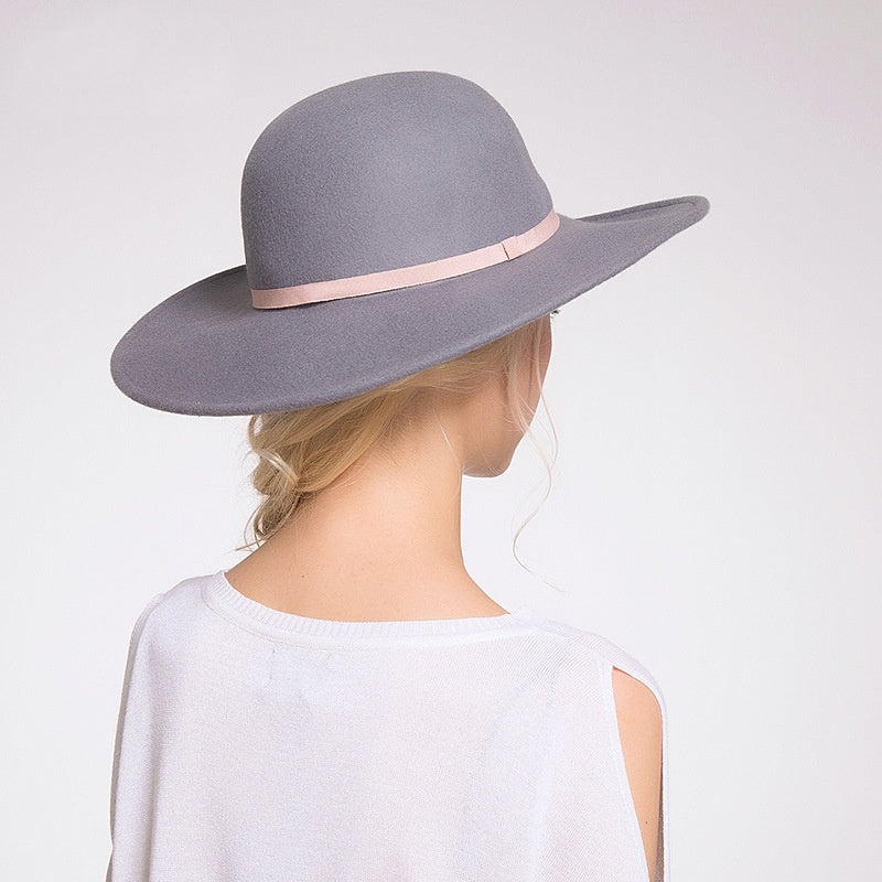 Light Grey Felt Wide Brim Top Hat with Webbing