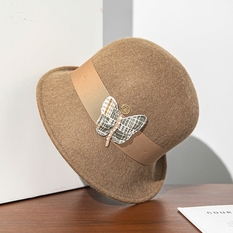 Felt Rolled Edge Top Hat with Butterfly Decoration