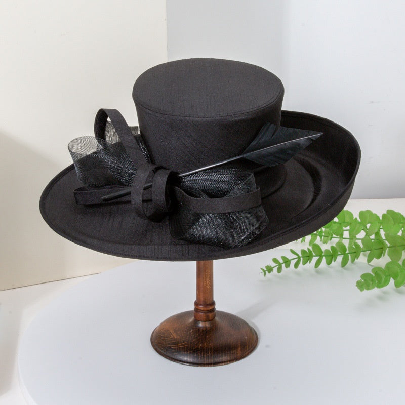Top Hat Straw Hat with Feathers and Bows